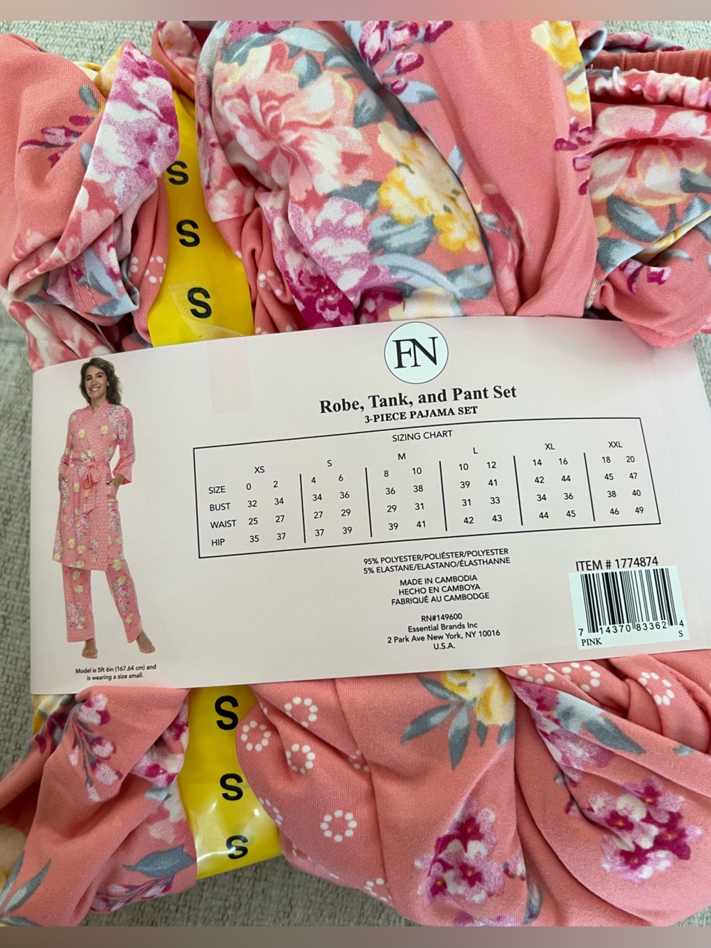 Flora Nikrooz Coral Pink Floral Robe, Tank & Pant Sleep Set - Picture 3 of 9